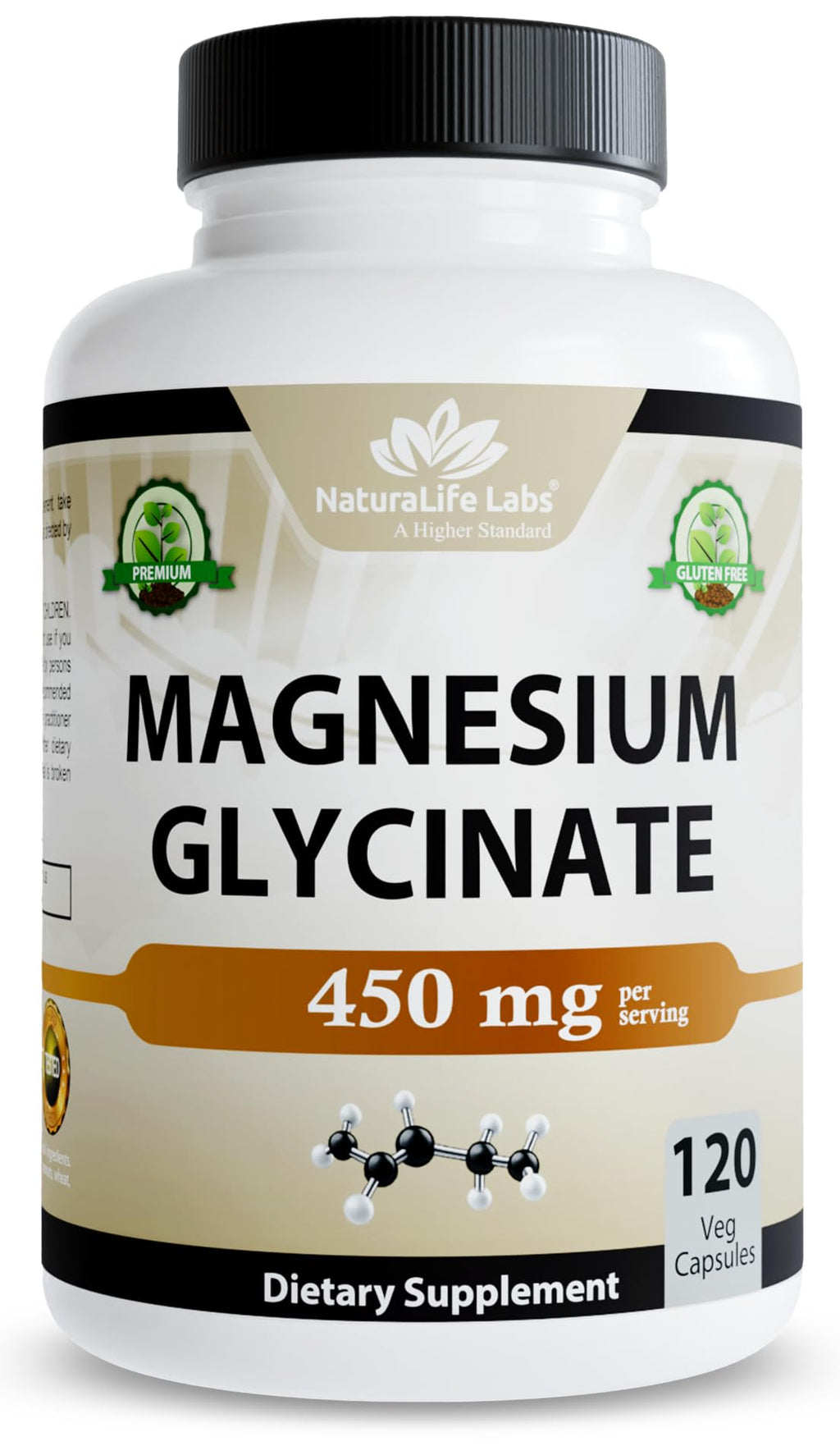 NaturaLife Labs Magnesium Glycinate - 450 mg per Serving – 120 Vegan Capsules - Non-GMO, Gluten-Free, Vegan