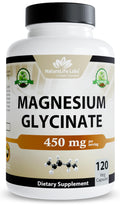 NaturaLife Labs Magnesium Glycinate - 450 mg per Serving – 120 Vegan Capsules - Non-GMO, Gluten-Free, Vegan