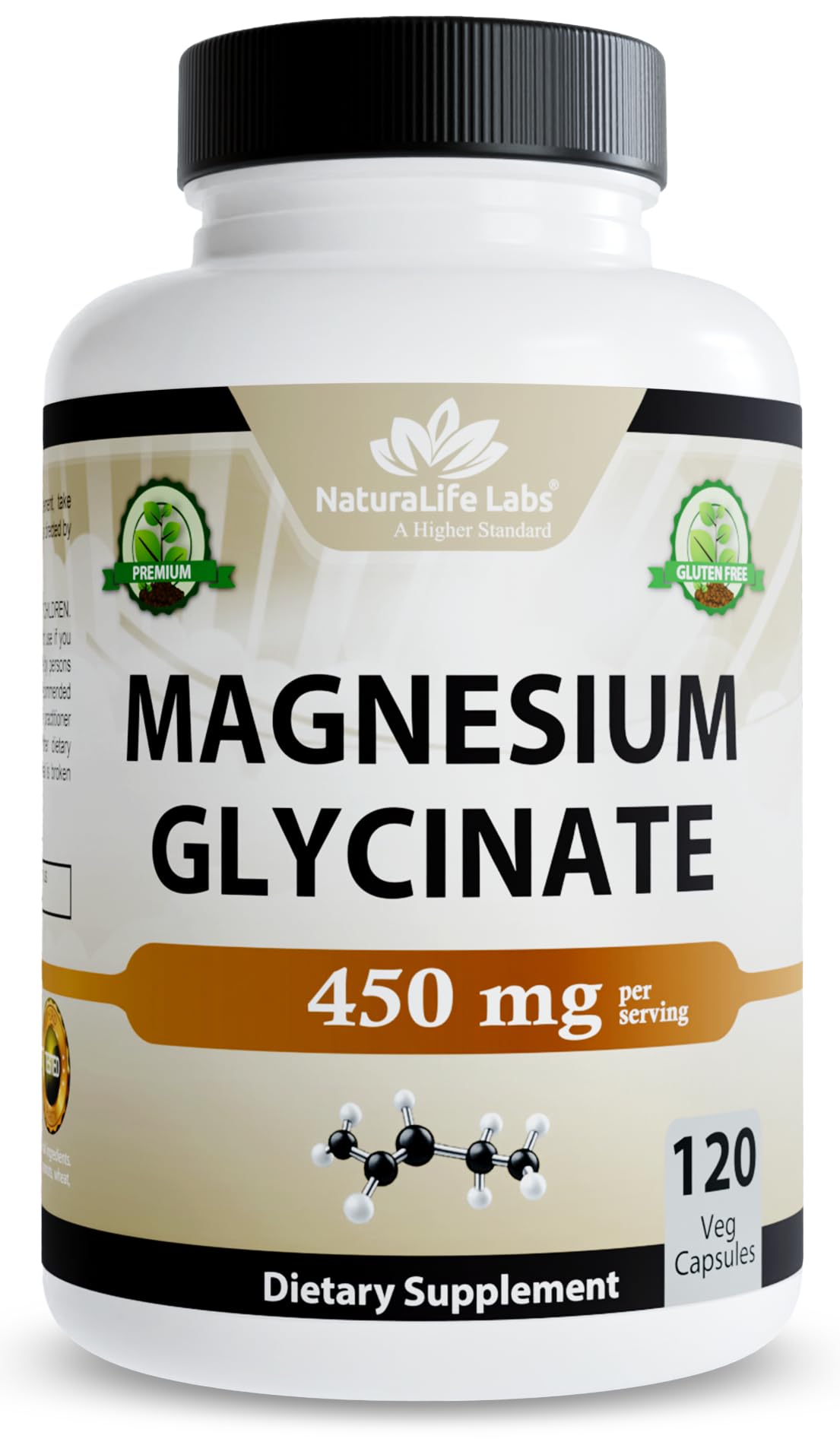 NaturaLife Labs Magnesium Glycinate - 450 mg per Serving – 120 Vegan Capsules - Non-GMO, Gluten-Free, Vegan