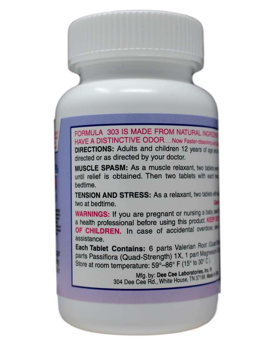 Dee CEE Labs Formula 303 Maximum Strength Tablets, 45 Tablets; All-Natural containing Magnesium for Sore Muscles, Passion Flower, and Valerian Root Dee Cee Laboratories Au supplements