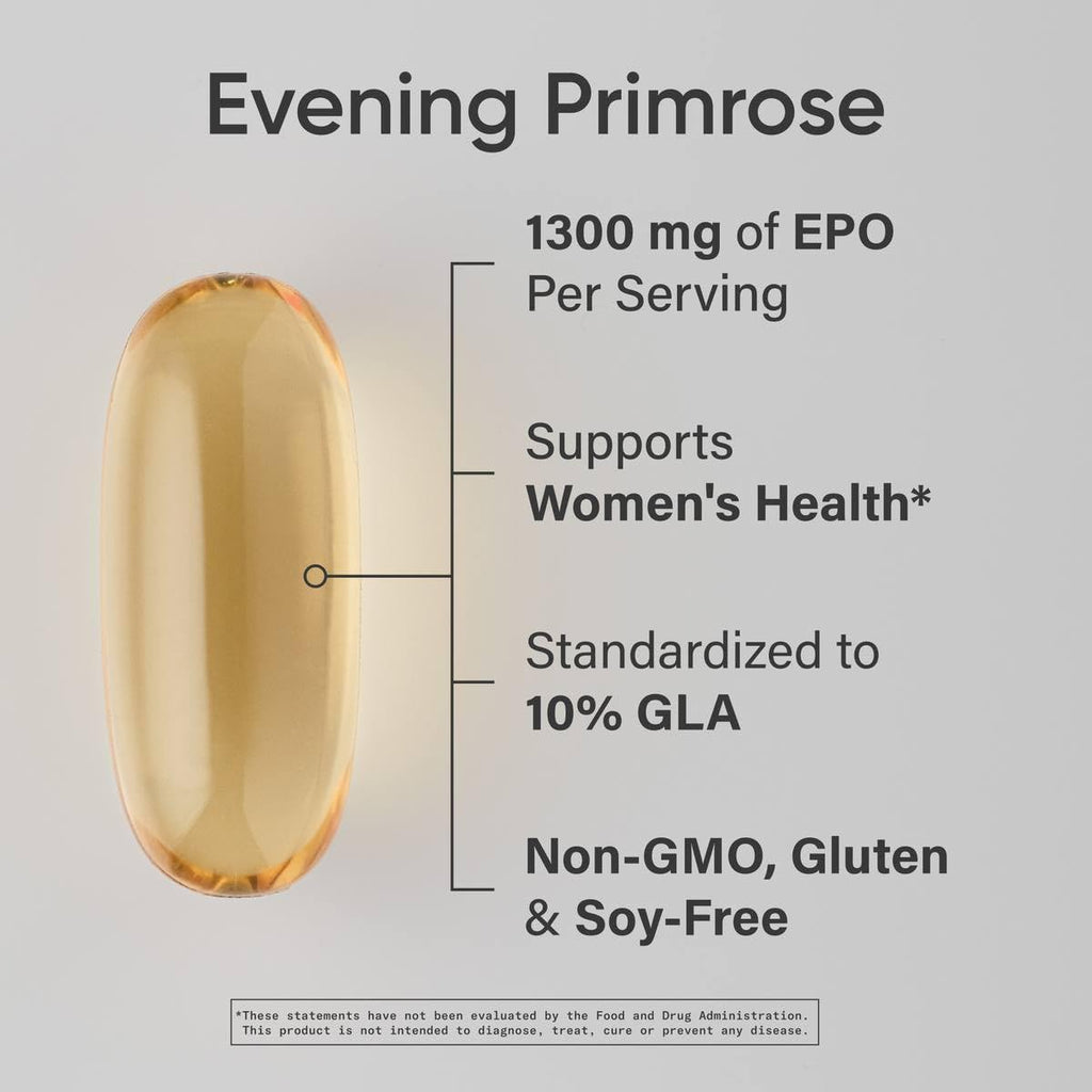 Sports Research Evening Primrose Supplement from Cold Pressed Oil - Softgels for Women’s Health & Skin Health - Gluten Free & Non-GMO GLA - High Potency 1300mg, 120 Count Sports Research Au supplements