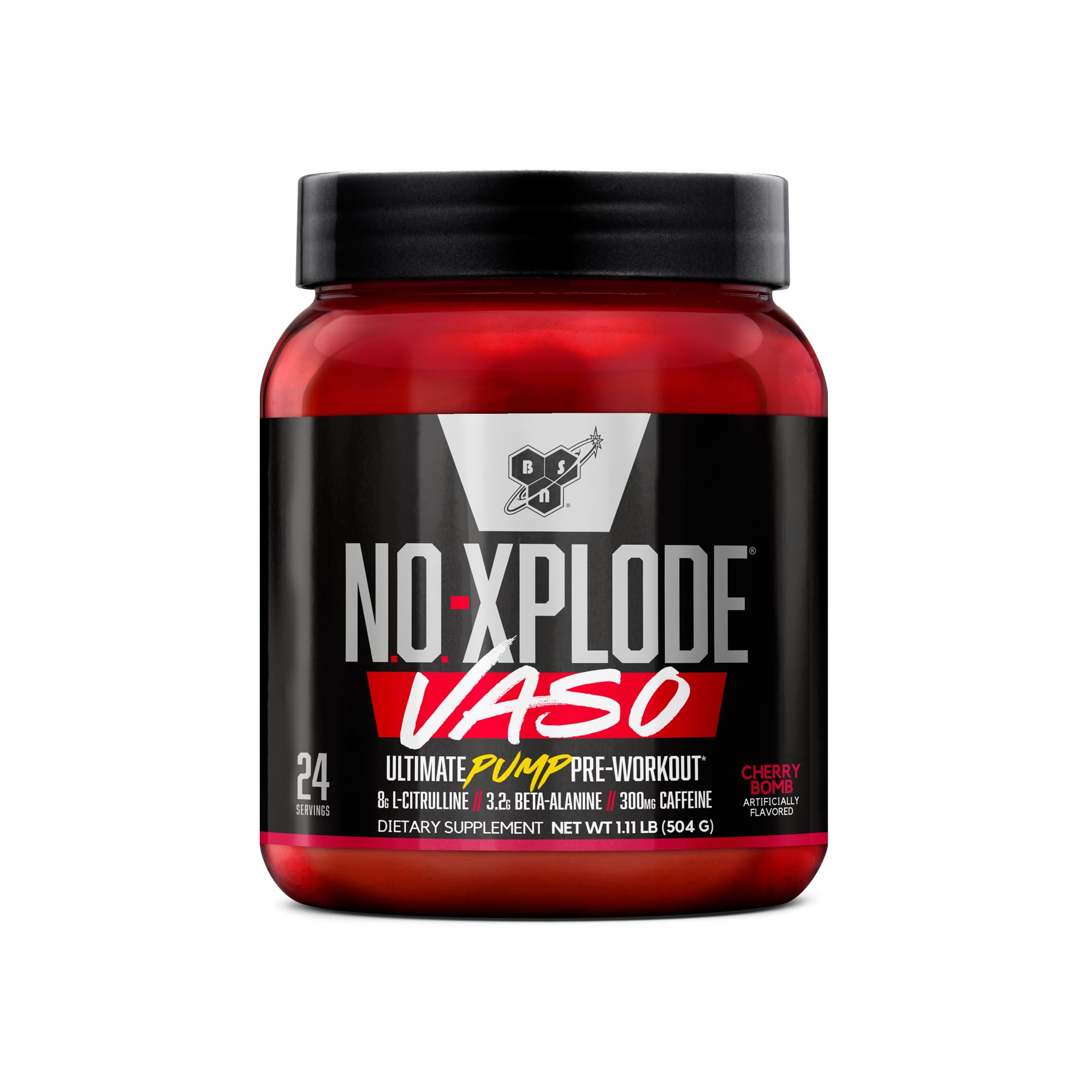 BSN N.O.-XPLODE Vaso Pre Workout Powder with 8g of L-Citrulline and 3.2g Beta-Alanine and Energy, Flavor: Cherry Bomb, 24 Servings