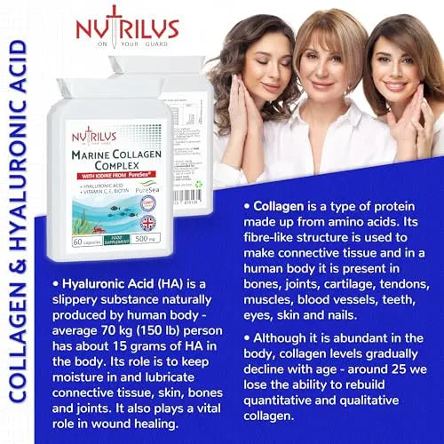 Marine Collagen Complex 60 Capsules 500mg with PureSea Seaweed Providing Iodine Nutrilus Au supplements