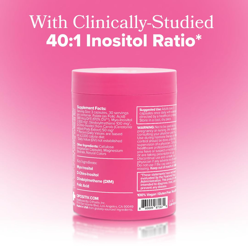 O Positiv FLO Ovarian Health Support - Hormone Balance for Women, Supplement with DIM, Myo & D-Chiro Inositol, Folic Acid - Supports Healthy Ovulation