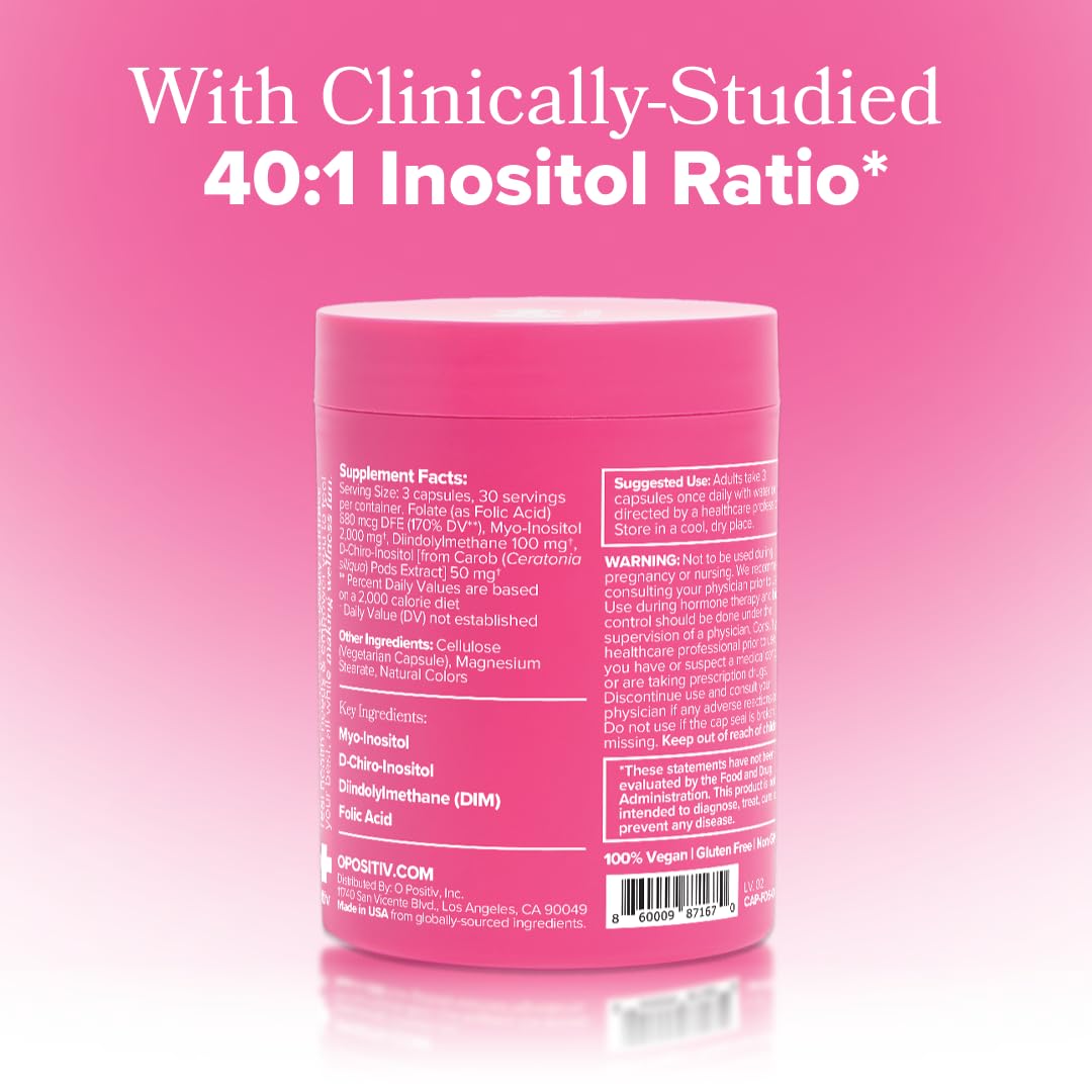 O Positiv FLO Ovarian Health Support - Hormone Balance for Women, Supplement with DIM, Myo & D-Chiro Inositol, Folic Acid - Supports Healthy Ovulation