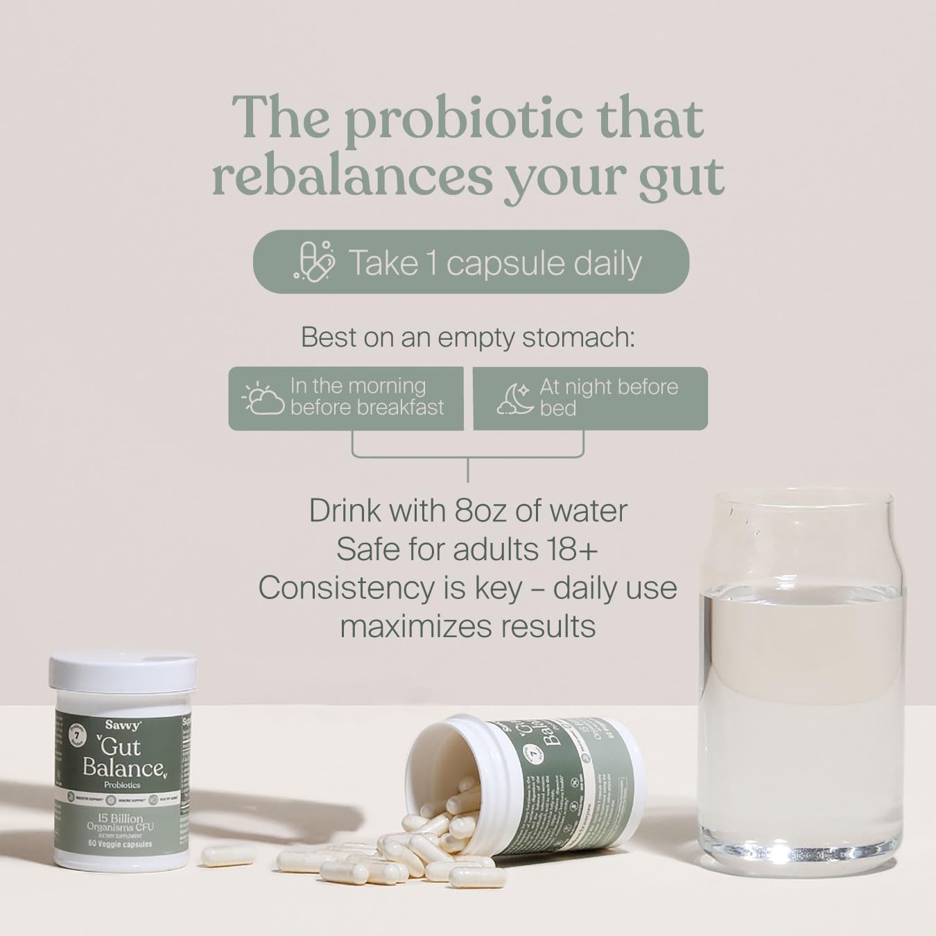 SAVVY Gut Balance Probiotics for Women & Men, 15 Billion CFU, 7 Clinically Studied Strains, Digestive Health, Immune Support, Bloating Relief, 60 Vegan Capsules, Non GMO, Sugar-Free SAVVY Au supplements