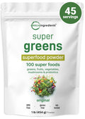 Micro Ingredients Super Greens Powder, 1lb | 100 Superfood Blend with Daily Greens, Probiotics, Fruits, Vegetables & Mushrooms | Source of Vegan Protein & Enzymes