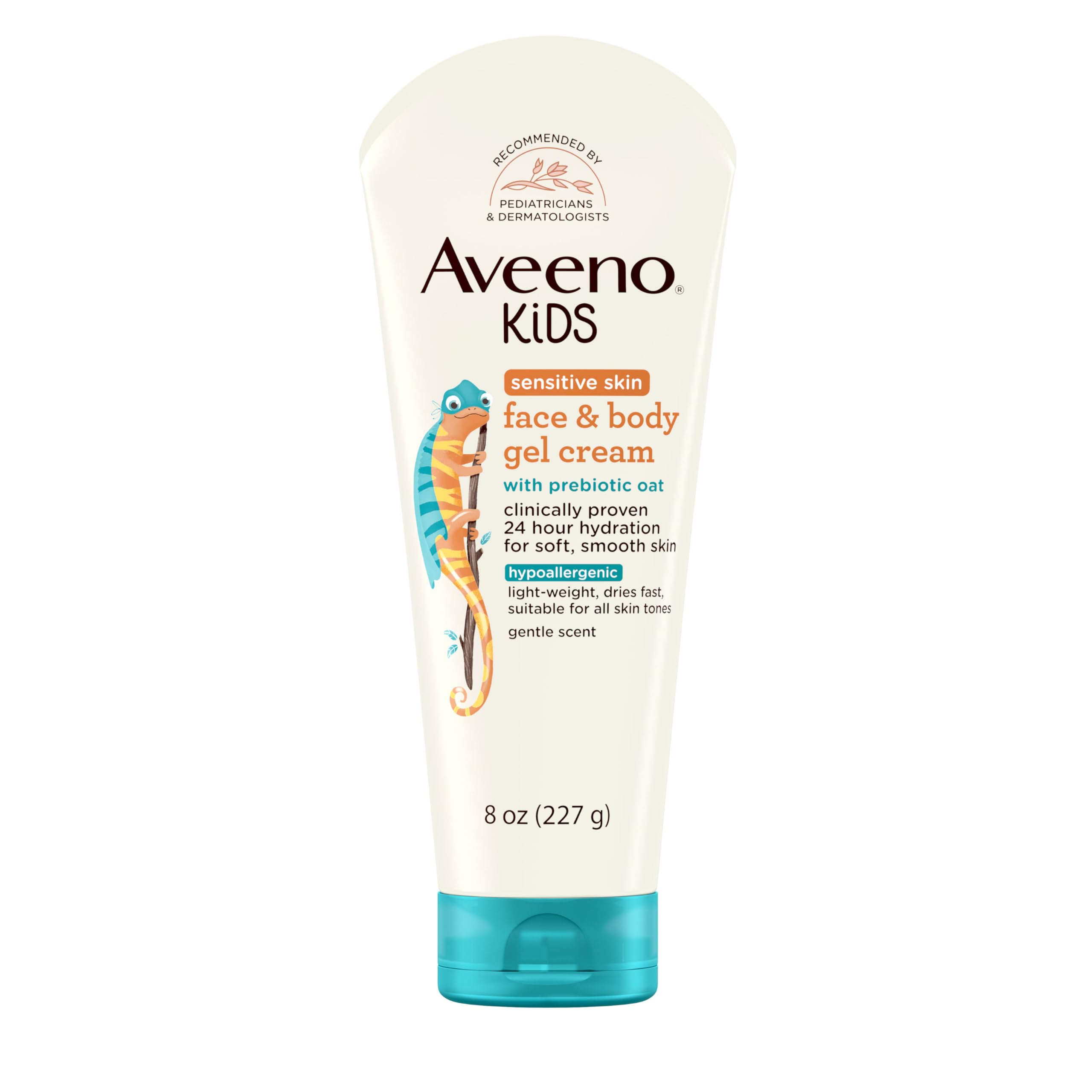 Aveeno Sensitive Skin Face & Body Gel Cream for Kids with Prebiotic Oat, Clinically Proven 24 Hour Hydration for Soft Skin