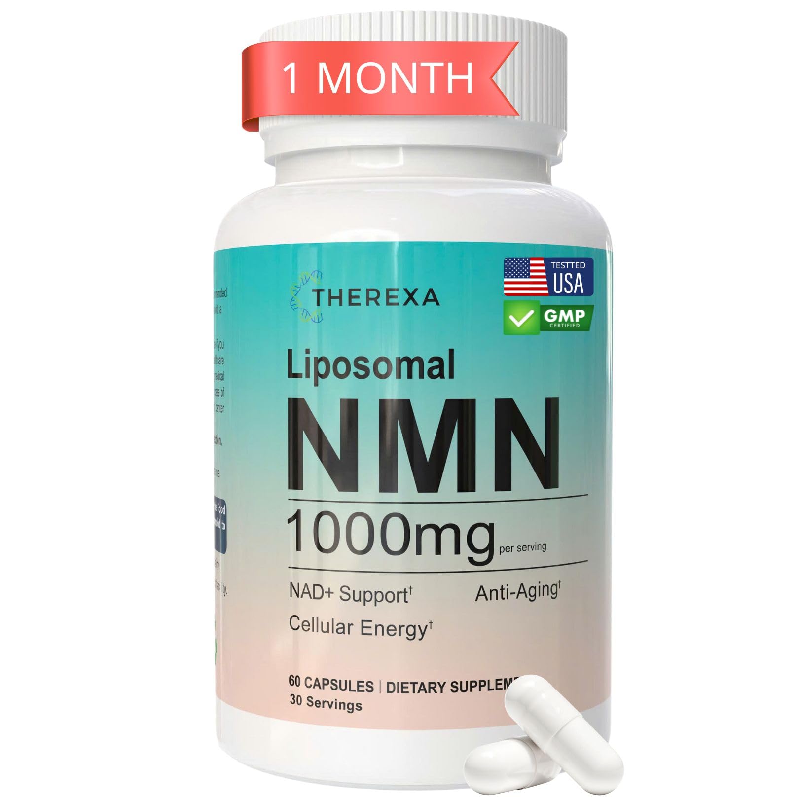 NMN Supplement 1000mg Pure - Liposomal NMN for NAD+ Supplement, Tested in USA, 60 Capsules THEREXA Au supplements