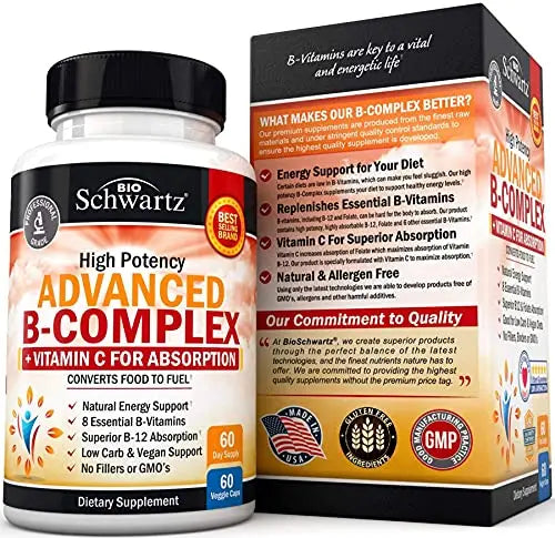 Vitamin B Complex with Vitamin C for Maximum Absorption - Methylcobalamin b12 BioSchwartz Au supplements