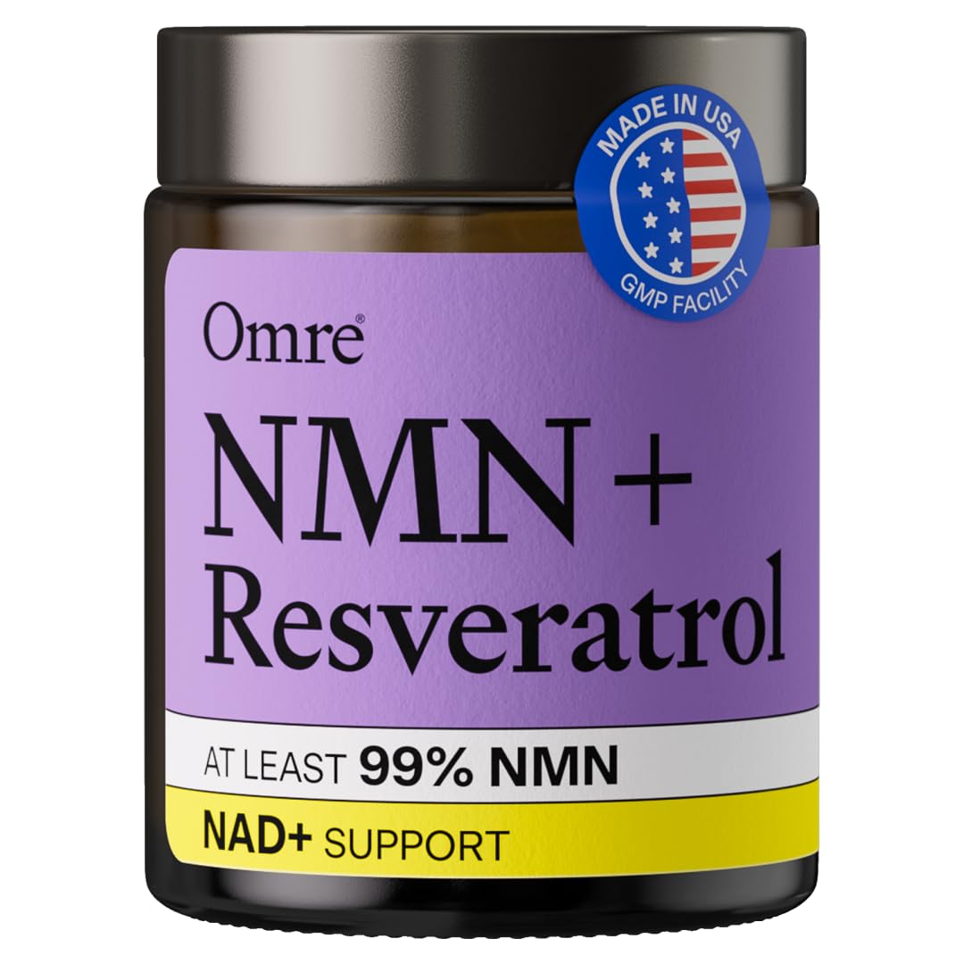 OMRE NMN + Resveratrol Supplement 99% Purity for Cellular Energy, NAD+ Boost | Highly Bioavailable Nicotinamide Mononucleotide Supplement Resveratrol 500mg & NMN 500mg, Made in USA, 60 Capsules OMRE Au supplements