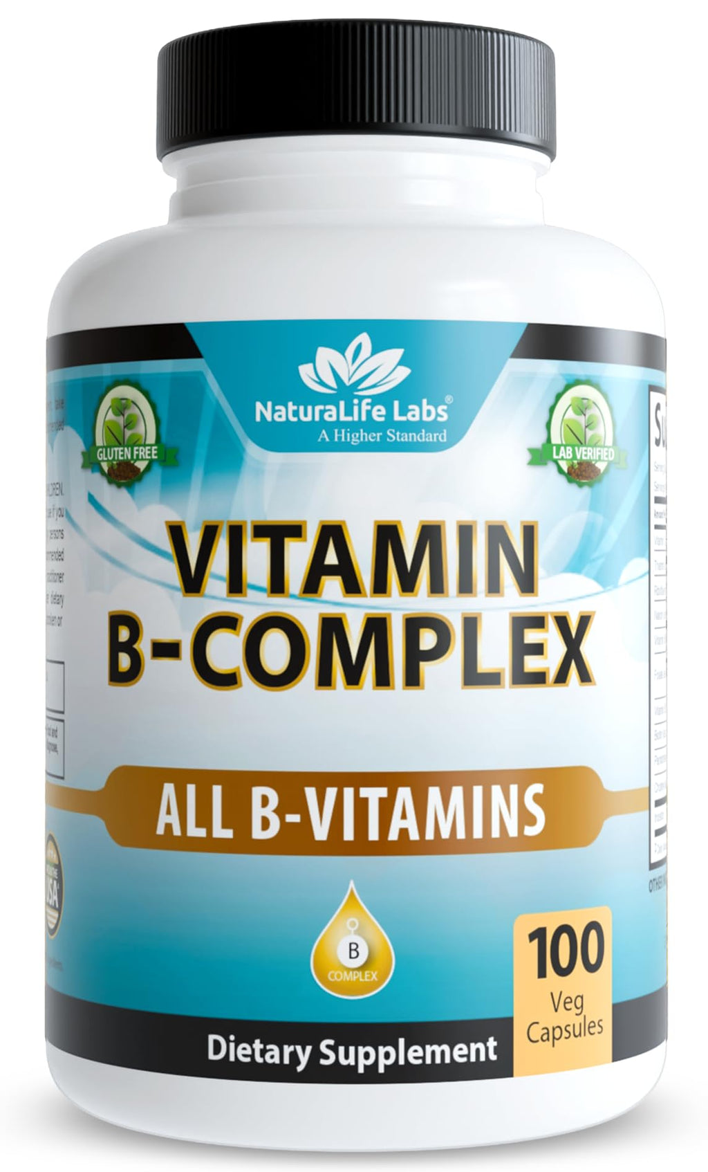 NaturaLife Labs Vitamin B Complex – All B Vitamins Including Active B2, B6, B9 & B12 (Methylcobalamin), Plus B1, B3, B5, B7 & Vitamin C – 100 Capsules