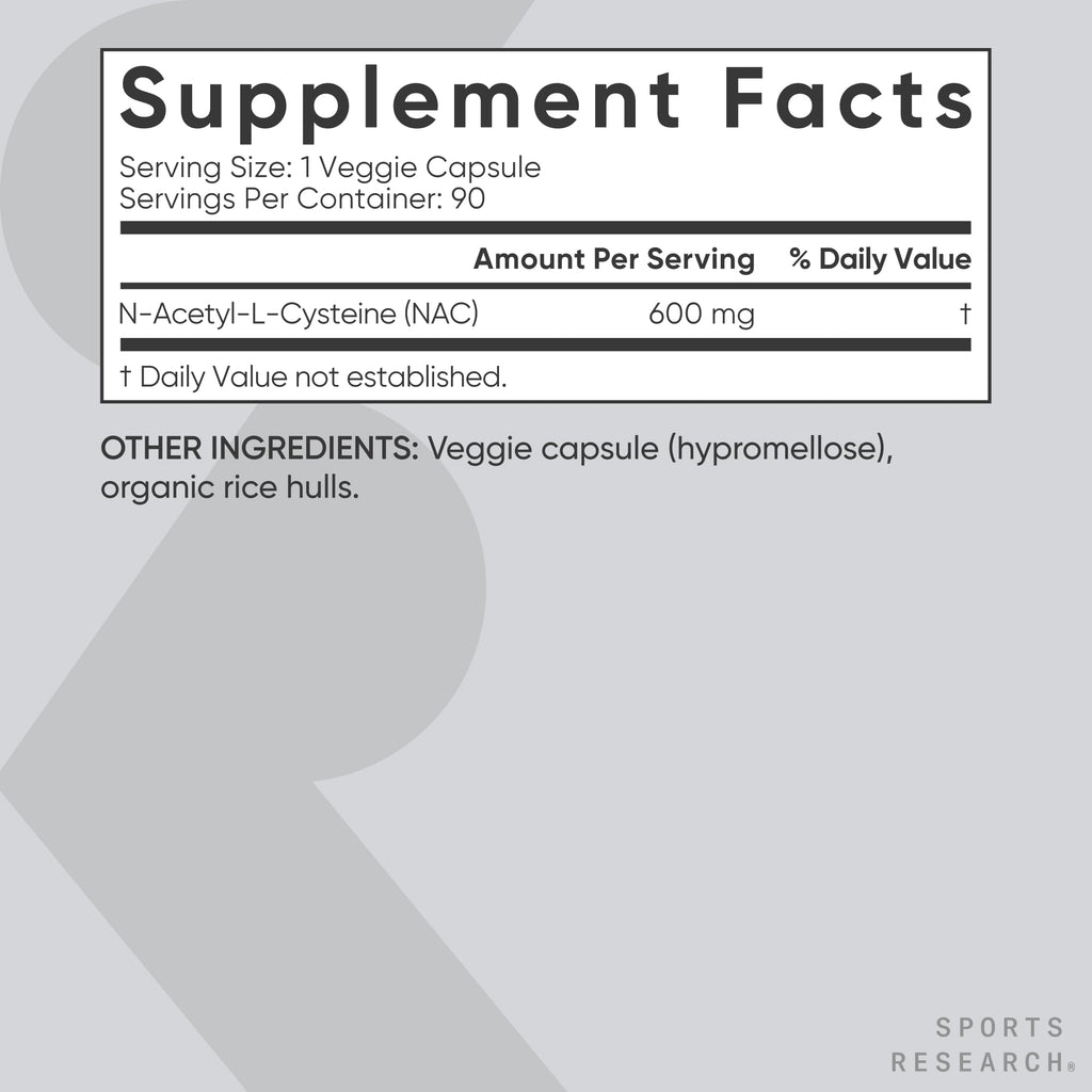 Sports Research Vegan NAC Supplement (N-Acetyl Cysteine) 600 mg - Supports Antioxidant Activity - NAC 600 mg - Non-GMO