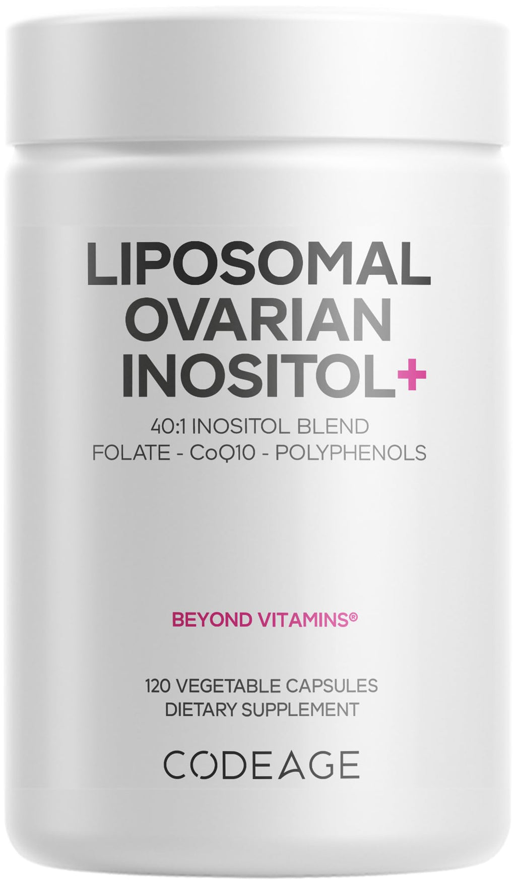 Codeage Liposomal Ovarian Inositol+ Supplement - Myo-Inositol & D-Chiro-Inositol 40:1 Blend, Folate 5-MTHF, CoQ10, Pomegranate & Wild Blueberry, Liposomal Delivery, Non-GMO, Gluten-Free - 120 Capsules Codeage Au supplements