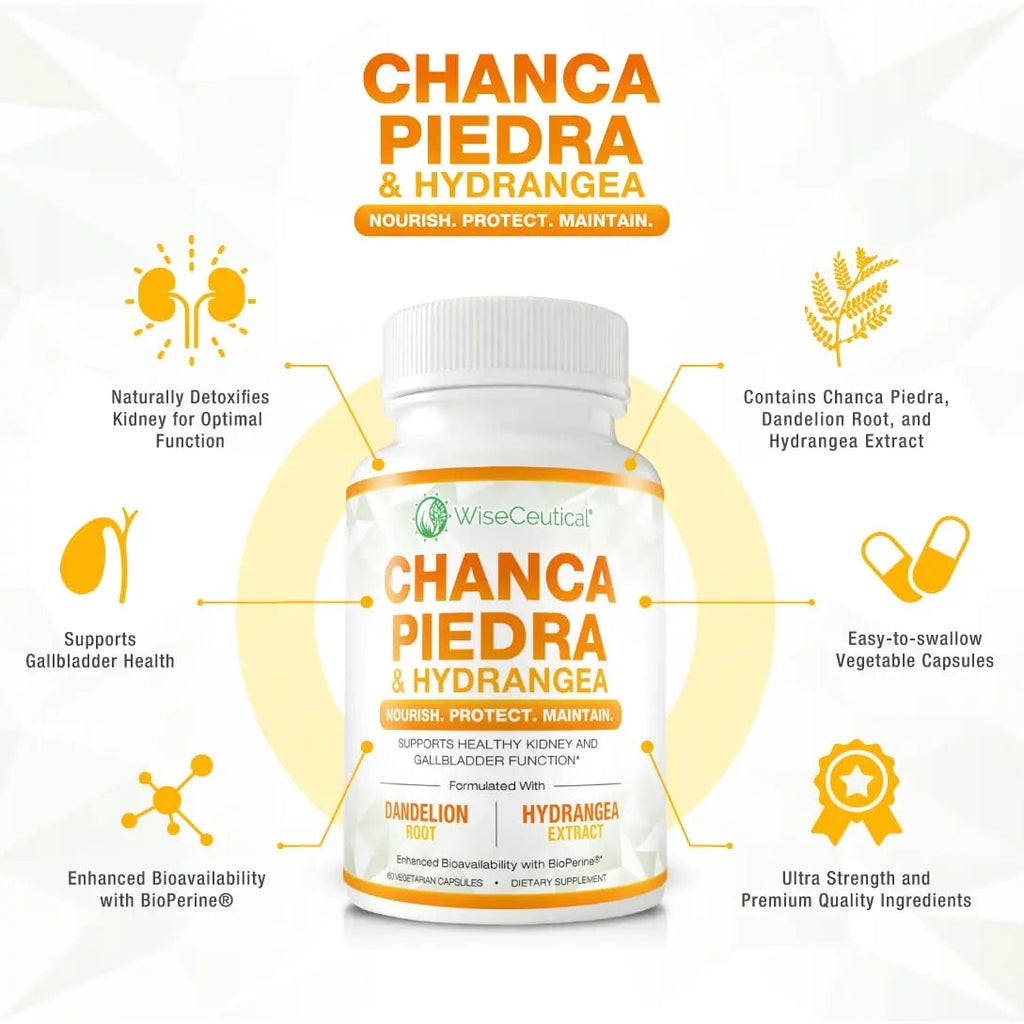 Max Strength Chanca Piedra, Hydrangea & Dandelion Root - Natural Kidney & Gallbladder Formula - Stone Breaker, Flush Impurities, Cleanse Urinary Tract - Enhanced with BioPerine. 60 Veggie Capsules. Wiseceutical Au supplements