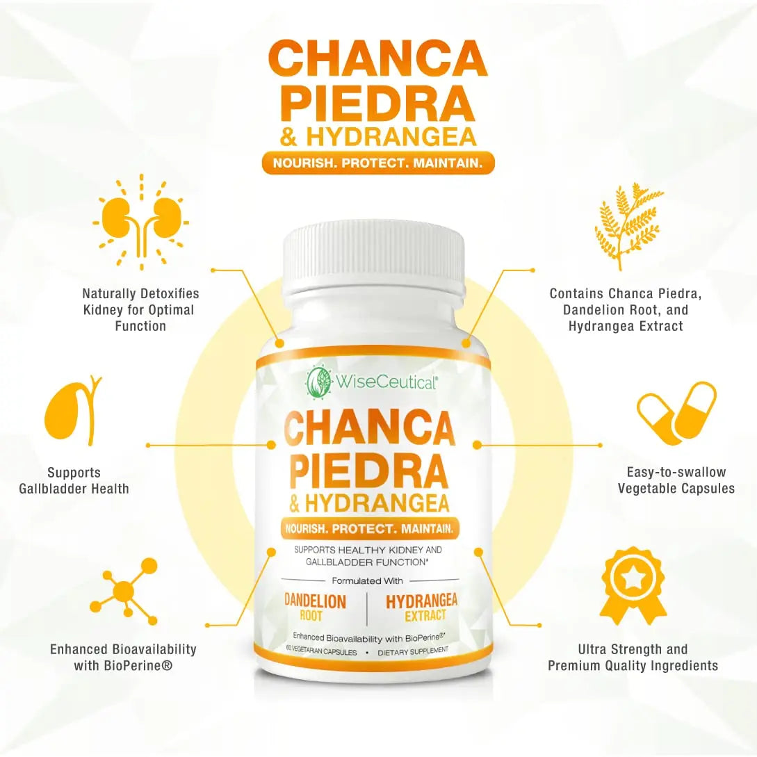 Max Strength Chanca Piedra, Hydrangea & Dandelion Root - Natural Kidney & Gallbladder Formula - Stone Breaker, Flush Impurities, Cleanse Urinary Tract - Enhanced with BioPerine. 60 Veggie Capsules. Wiseceutical Au supplements