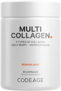 Codeage Multi Collagen Peptides Protein Capsules, 5 Collagen Types, Grass-Fed & Hydrolyzed Bovine Collagen Pills Supplement, Ashwagandha, Amla Berry Vitamins, Collagen Peptides - 90 Capsules Codeage Au supplements