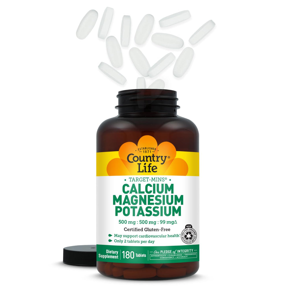 Country Life Target Mins - Calcium Magnesium Potassium Bone & Heart Health Supplement, 1000mg Calcium, 500mg Magnesium, Supports Calcium Utilization