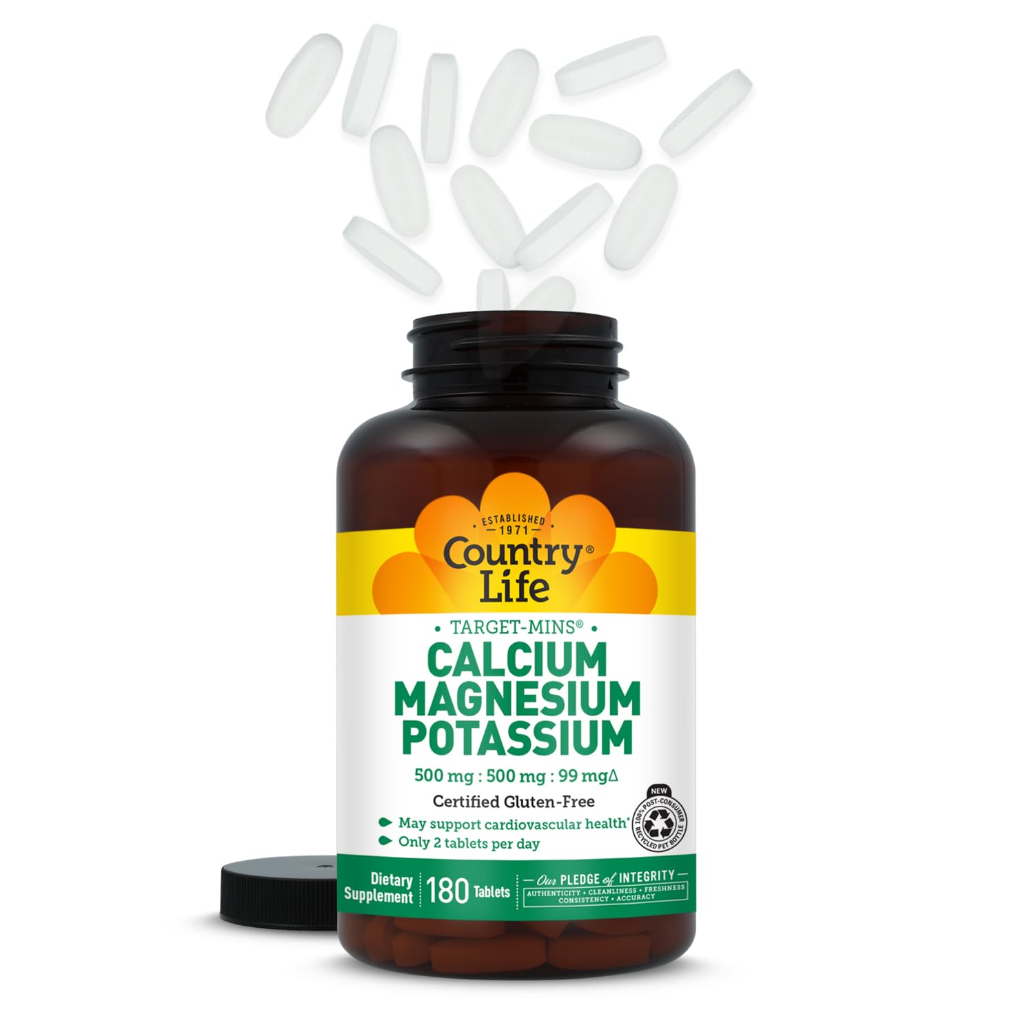 Country Life Target Mins - Calcium Magnesium Potassium Bone & Heart Health Supplement, 1000mg Calcium, 500mg Magnesium, Supports Calcium Utilization