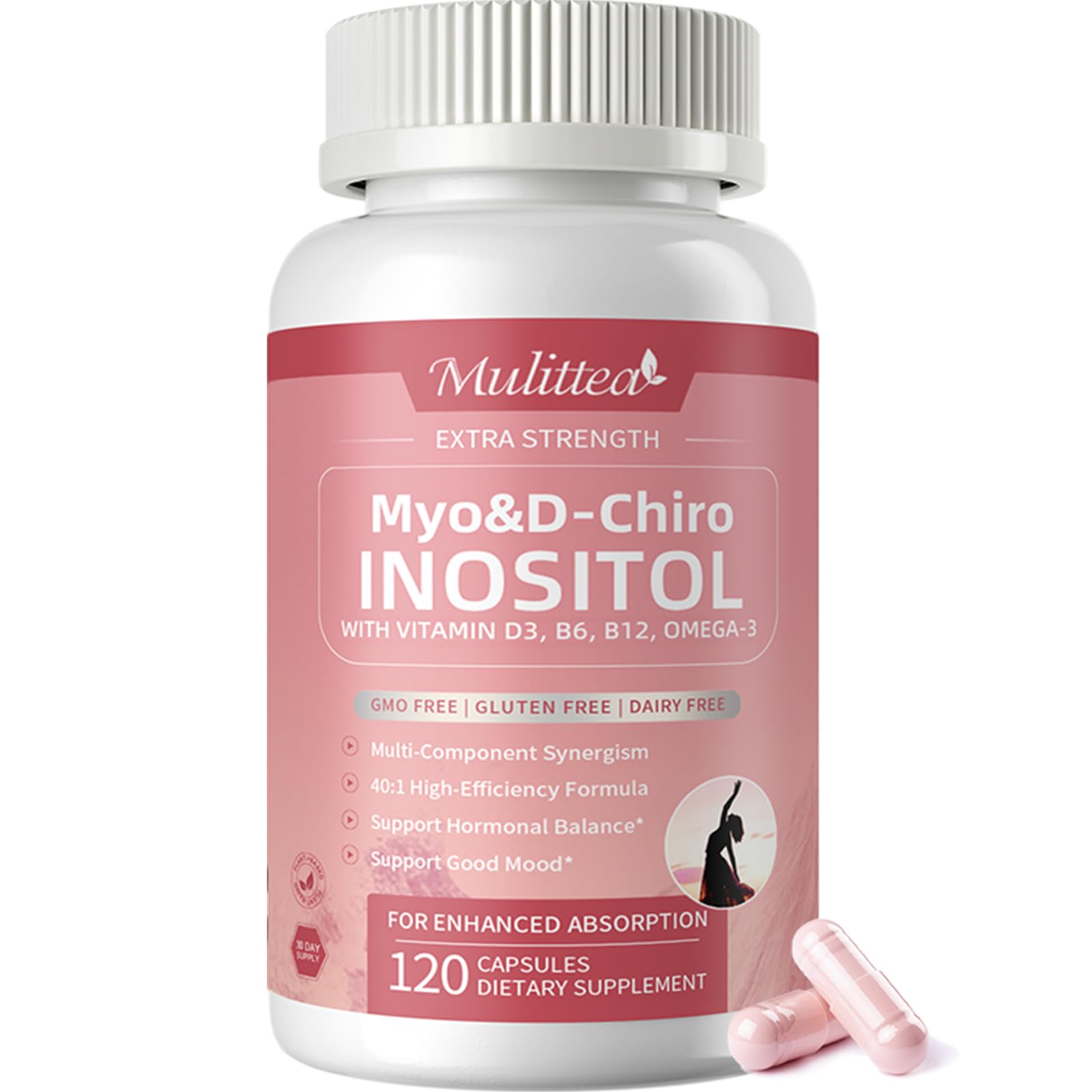 Mulittea Myo-Inositol & D-Chiro Supplement for Women - 14-in-1 Liposomal Inositol with Folic Acid,Omega-3 & Multivitamin for Hormone Balance,Support Ovarian,Skin & Mood- 40:1 Vegan 120 Capsules Mulittea Au supplements