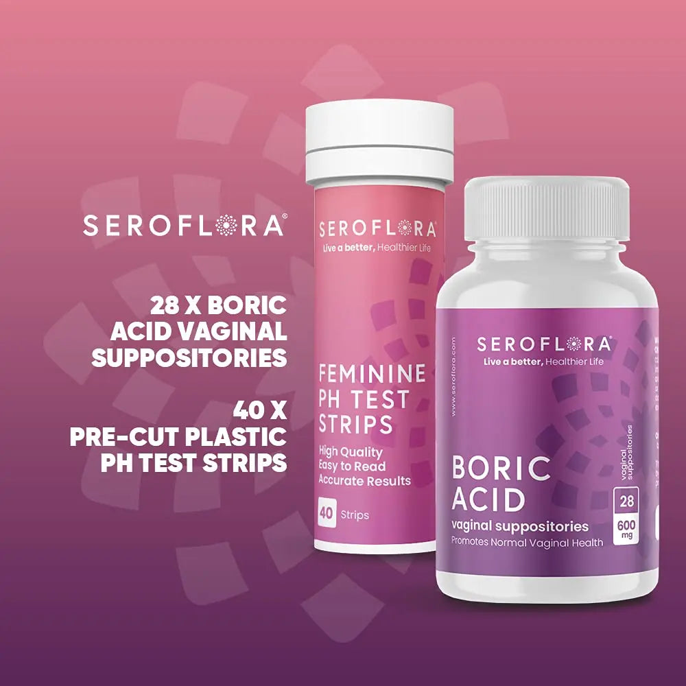 Seroflora Boric Acid Vaginal Suppositories 600mg (28ct) & 40 pH Test Strips for Women Seroflora Au supplements