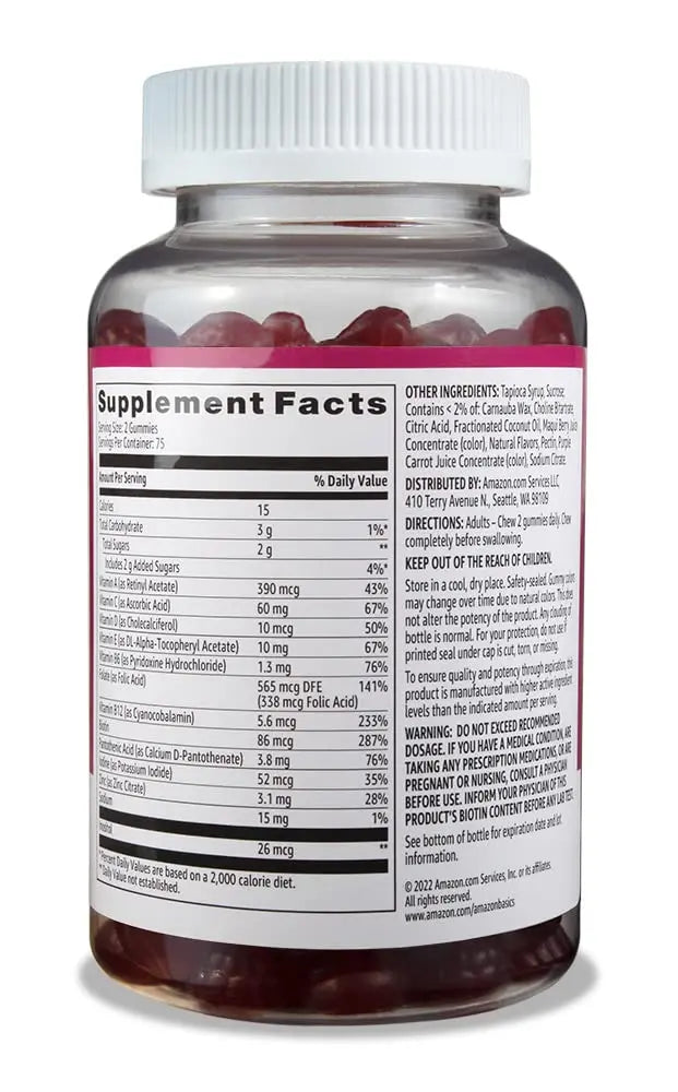 Amazon Basics Adult Multivitamin Gummies, Mixed Berry & Cherry, 150 Gummies, 75-Day Supply, Pack of 1 (Previously Solimo) Amazon Basics Au supplements