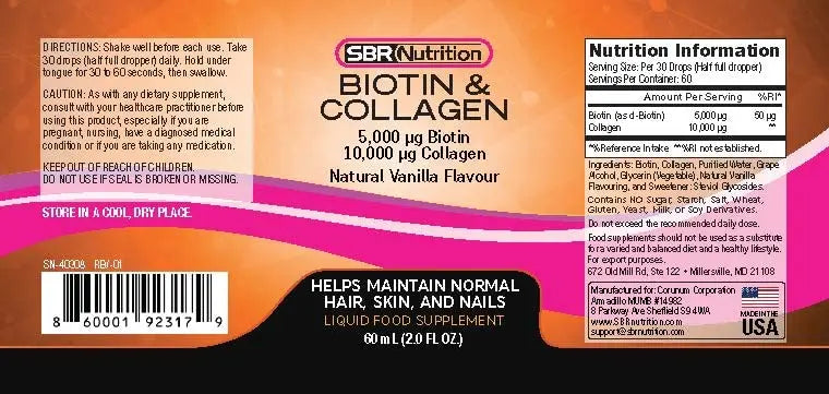 SBR Nutrition Biotin and Collagen Liquid Drops Daily Food Supplement, Vitamins SBR Nutrition Au supplements
