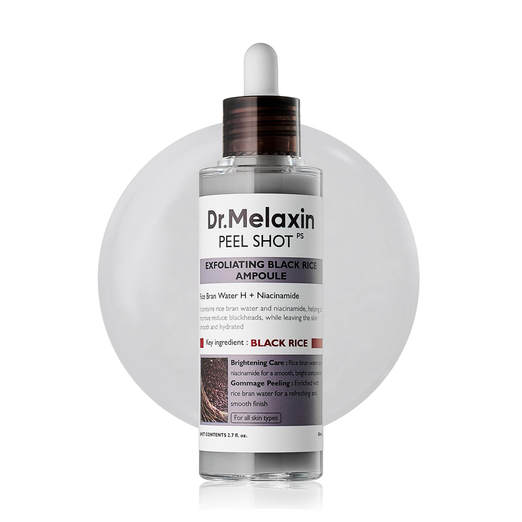 Dr.Melaxin Peel Shot Glow Black Rice Peeling Ampoule 80ml, Dead Skin Remover Gentle Exfoliating with Rice Water Extract