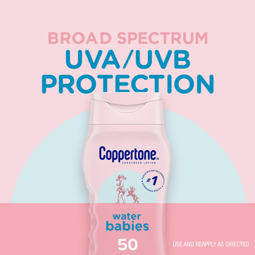 Coppertone WaterBabies Baby Sunscreen Lotion SPF 50, Hypoallergenic Sunscreen for Babies, Water Resistant