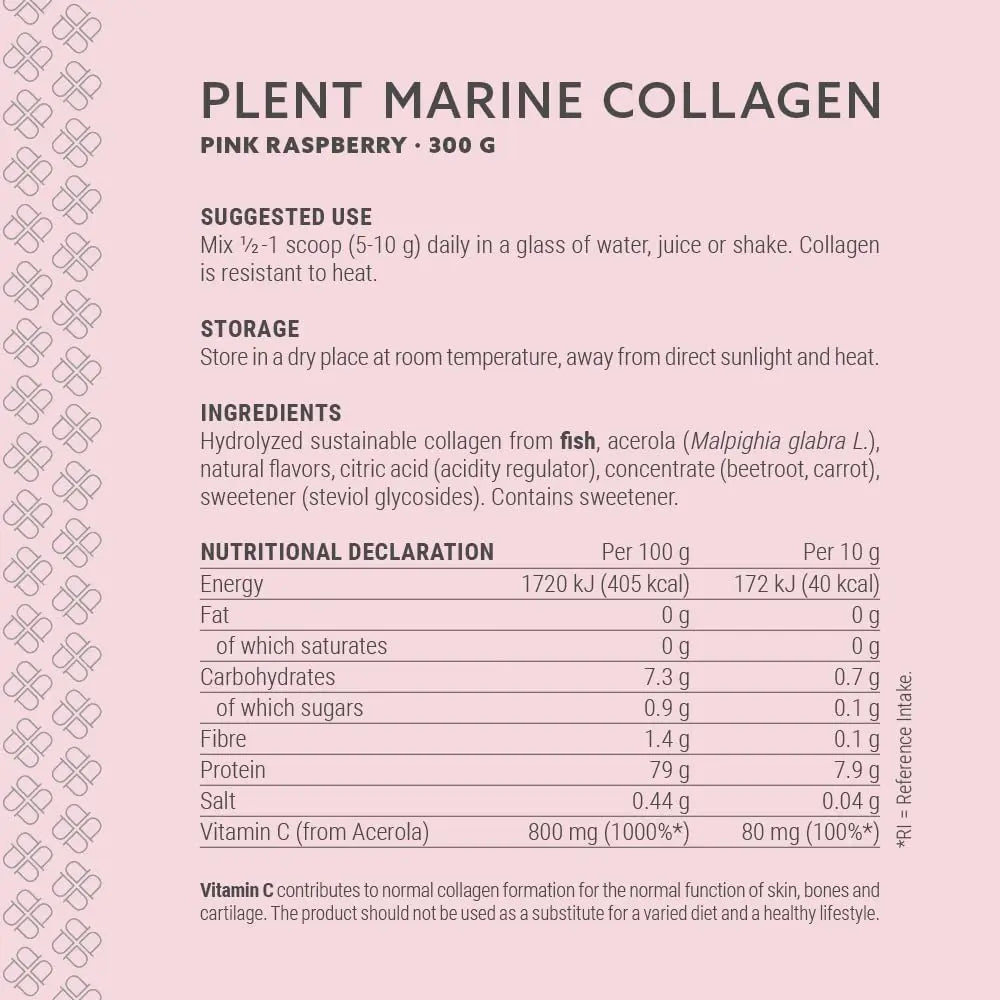 Plent Pure Marine Collagen Pink Raspberry - Stay Beautiful - 5G Daily - Collagen Peptides - 300g Plent Au supplements