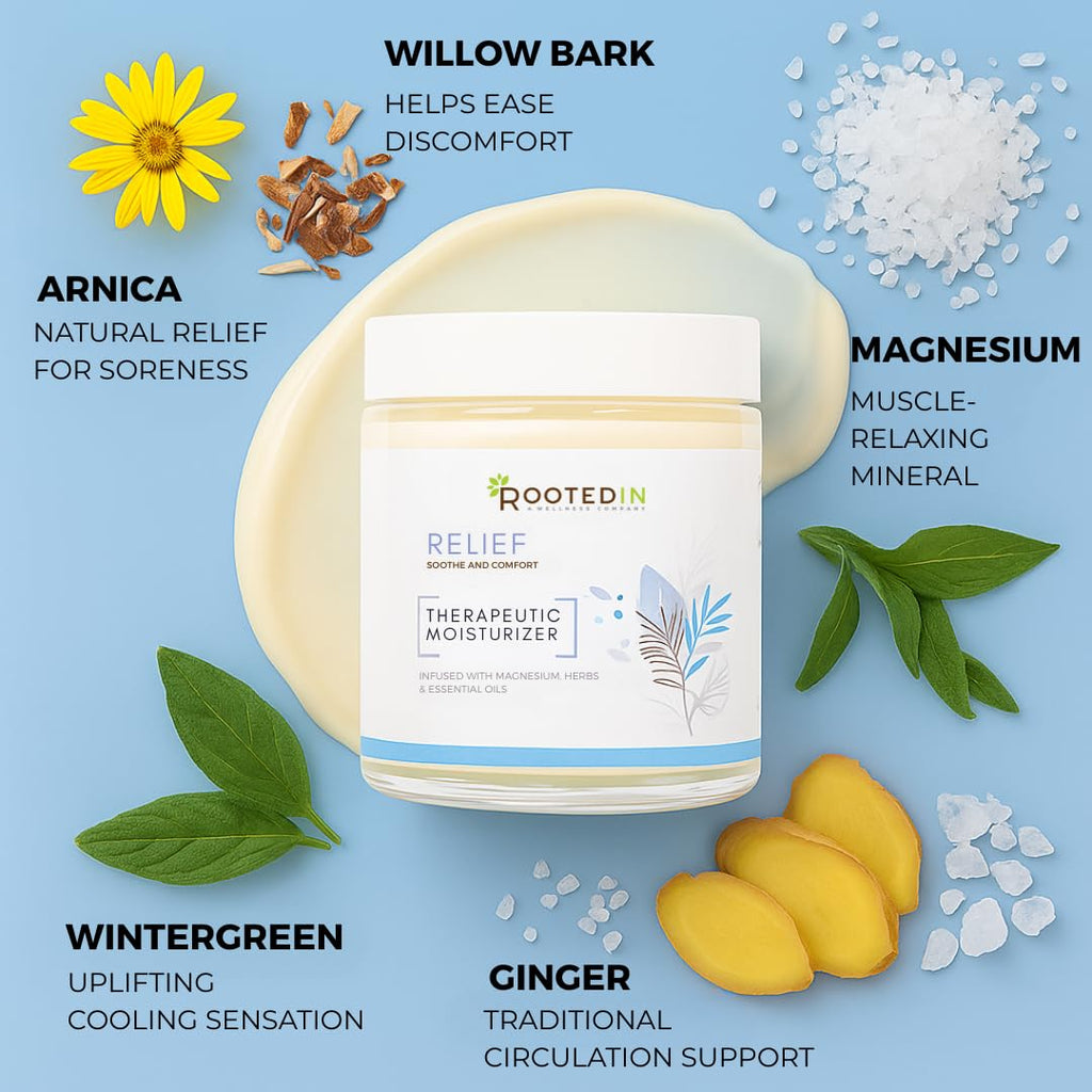 Rooted In Relief Magnesium Cream – 500mg Magnesium Chloride per Teaspoon – Enriched with Arnica, Comfrey & Botanical Blend – Targeted Muscle Support & Topical Relaxation – 4 oz Glass Jar Rooted In Au supplements
