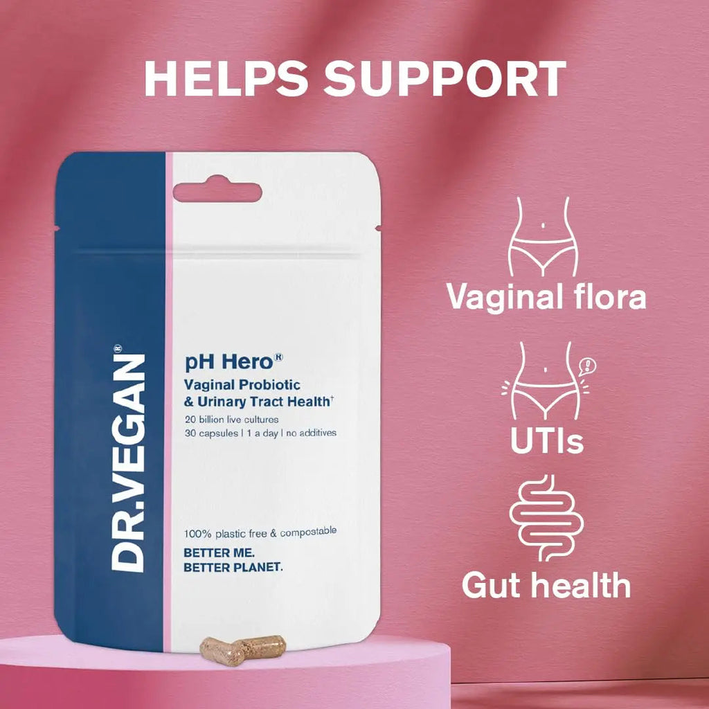 DR.VEGAN | pH Hero | Supports Balanced Vaginal Flora | 50bn CFU | Cranberry | Sea Buckthorn dr vegan Au supplements