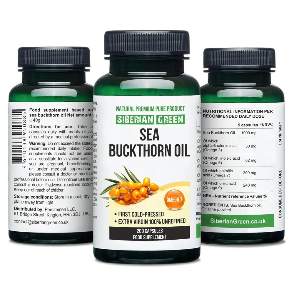 Siberian Sea Buckthorn Oil Capsules 200 Softgels | from Wild-harvested Siberian Sea Siberian Green Au supplements
