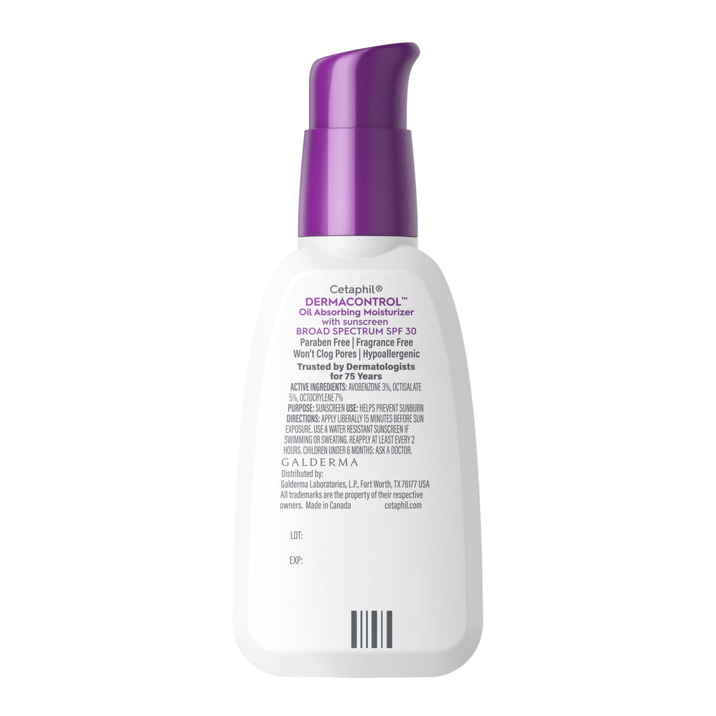 Cetaphil DermaControl Oil Absorbing Moisturizer with SPF 30, For Sensitive, Oily Skin, 4 Fl oz, Absorbs Oil