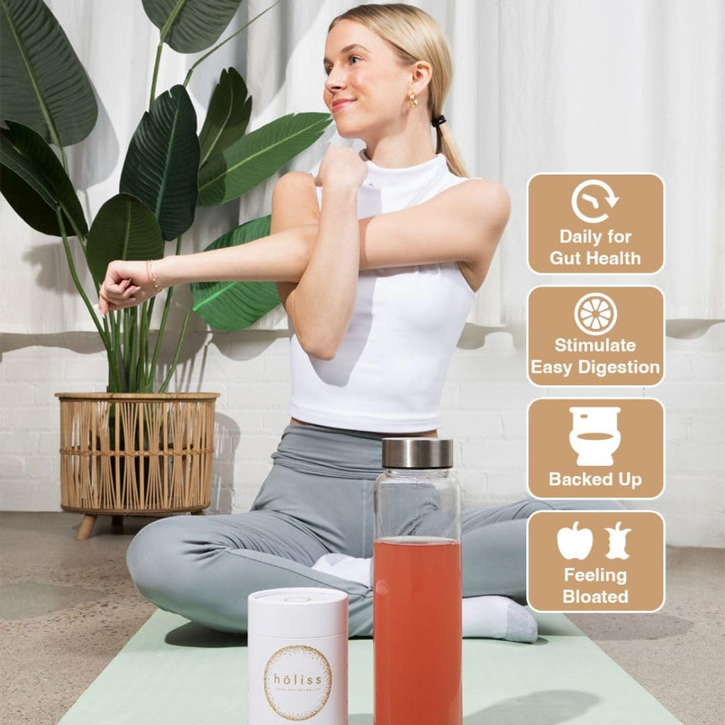 HOLISS Daily Gut Health Kit – 6-in-1 All Natural Supplement, Bloat & Gas Aid, GI Lining Repair, IBS Support – Lemon Balm, L-Glutamine, PepZinGI, Mixed Berry, 30 Servings, Electric Mixer & Spoon HOLISS Au supplements