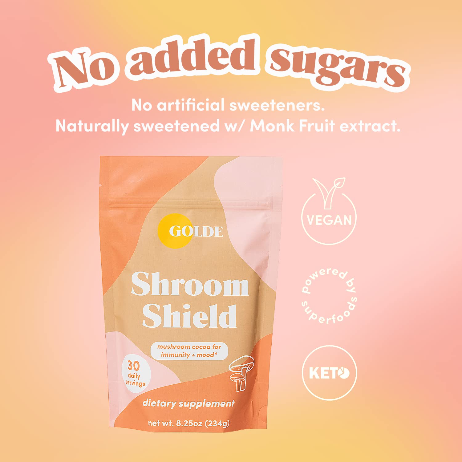 GOLDE Shroom Shield - Plant Based Superfood Blend w/Turkey Tail Mushroom & Reishi Mushroom Extract - Stress Defense - Antioxidants & Prebiotics - Vegan, Keto, & Sugar-Free Hot Cocoa - 30 Servings GOLDE Au supplements