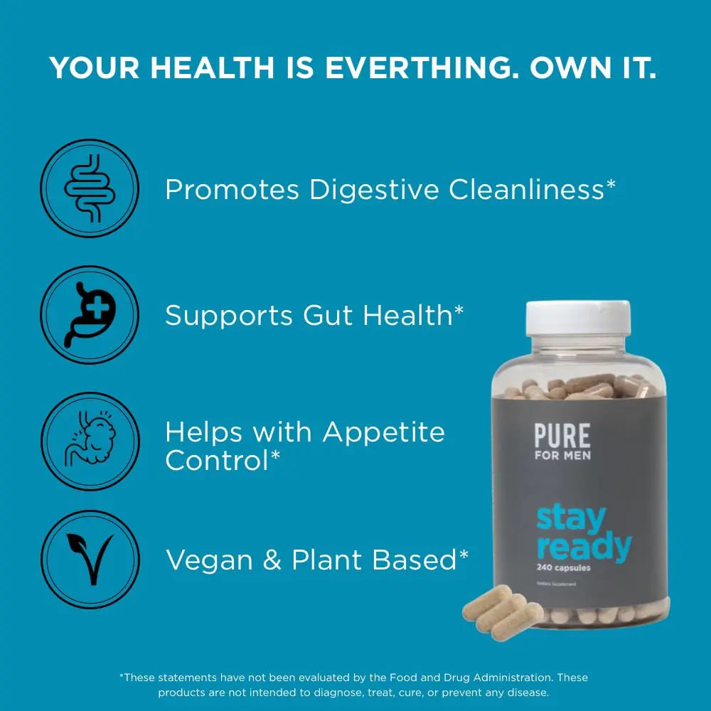 Pure for Men Stay Ready Fiber Supplement, 240 Vegan Capsules | Supports Daily Pure for Men Au supplements