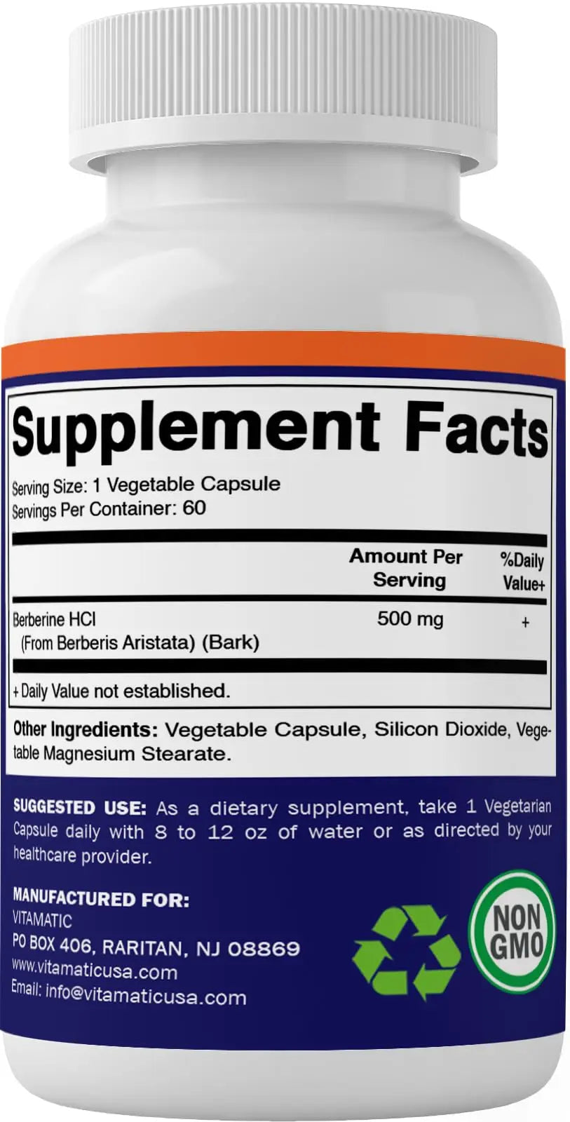 Vitamatic Berberine Supplement 500mg - 60 Vegetable Capsules - Made in The USA Vitamatic Au supplements