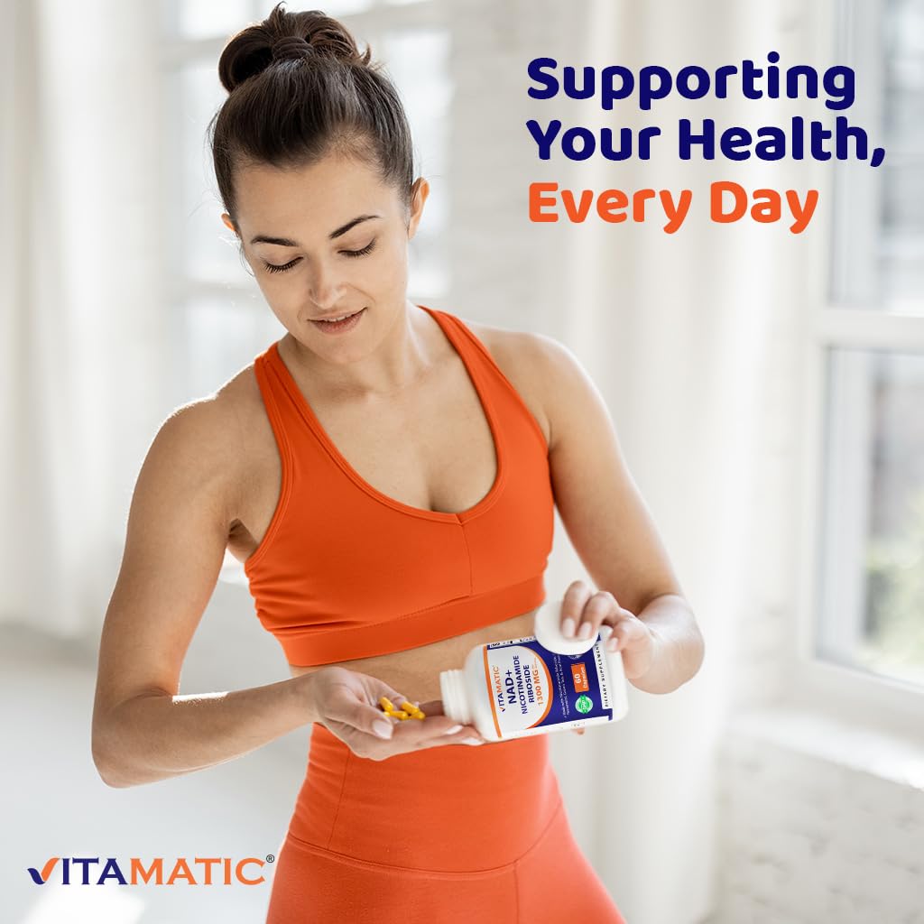 Vitamatic NAD Nicotinamide Riboside Supplement 1300mg 60 Ct - Support Healthy Aging, Cellular Energy Production, Made with Riboside, Quercetin, Resveratrol, Green Tea, & Acai Powder Vitamatic Au supplements