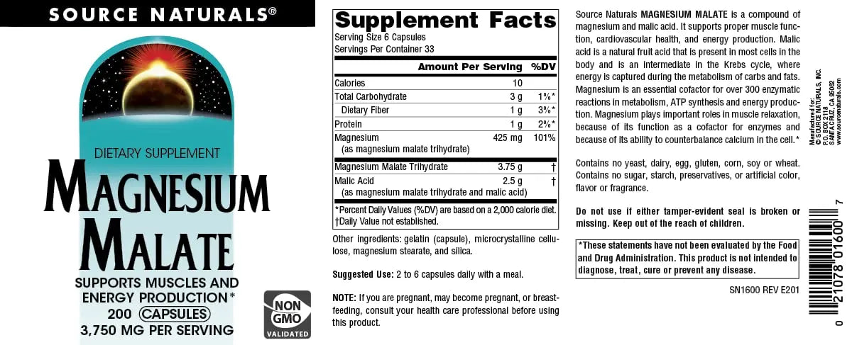 Source Naturals Magnesium Malate, Magnesium Malic Acid Supplement, Non GMO, 3750 MG Source Naturals Au supplements