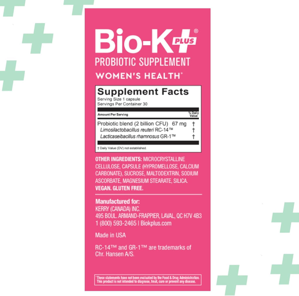 Bio-K+ Probiotic for Women support for Vaginal & Urinary Tract Health, Probiotic Supplement with 2 Billion CFU 2 Strains, Vegan, Shelf-Stable – 30 Capsules Bio-K Plus Au supplements