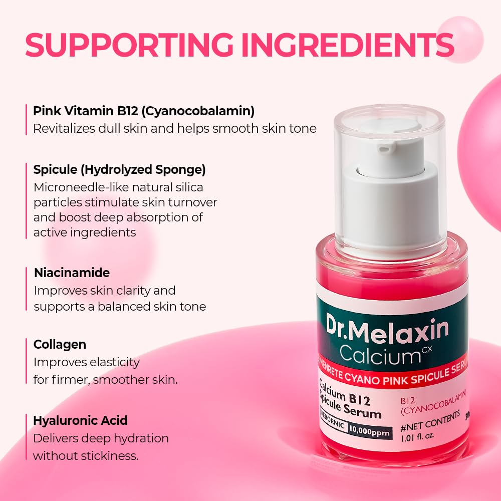 Dr.Melaxin Cyano Pink Spicule Niacinamide Serum – Vitamin B12 Pore Minimizer, Liquid Microneedle Facial Treatment