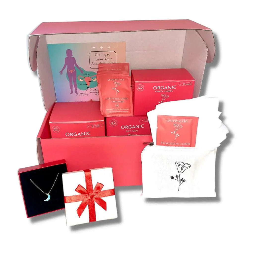 Organic 77 PC Period Kit Moon Box for Teens and Tweens - Organic Cotton Top Sheet Feminine Pads APOPPYCARY Au supplements
