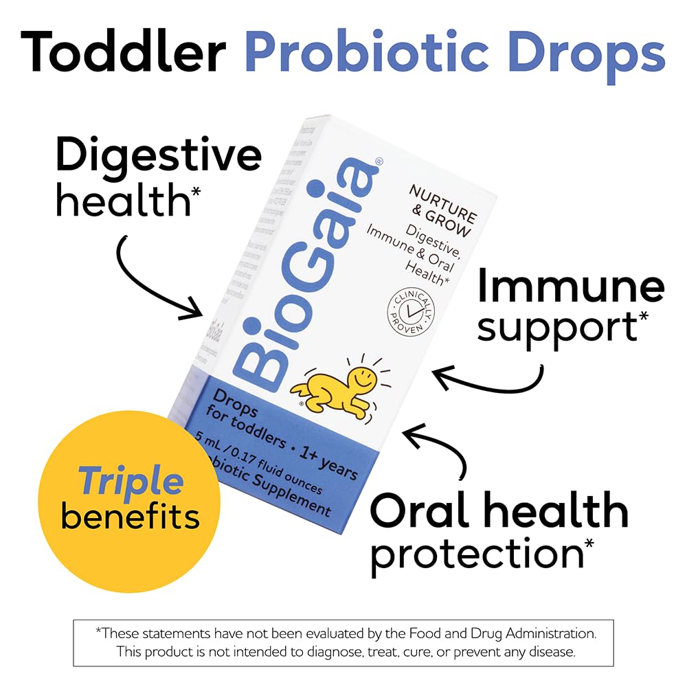BioGaia Nurture & Grow for Toddlers | Ages 1+ | Liquid Probiotic | Allergen-Free | Triple-Benefit Probiotic for Kids | Digestive Health