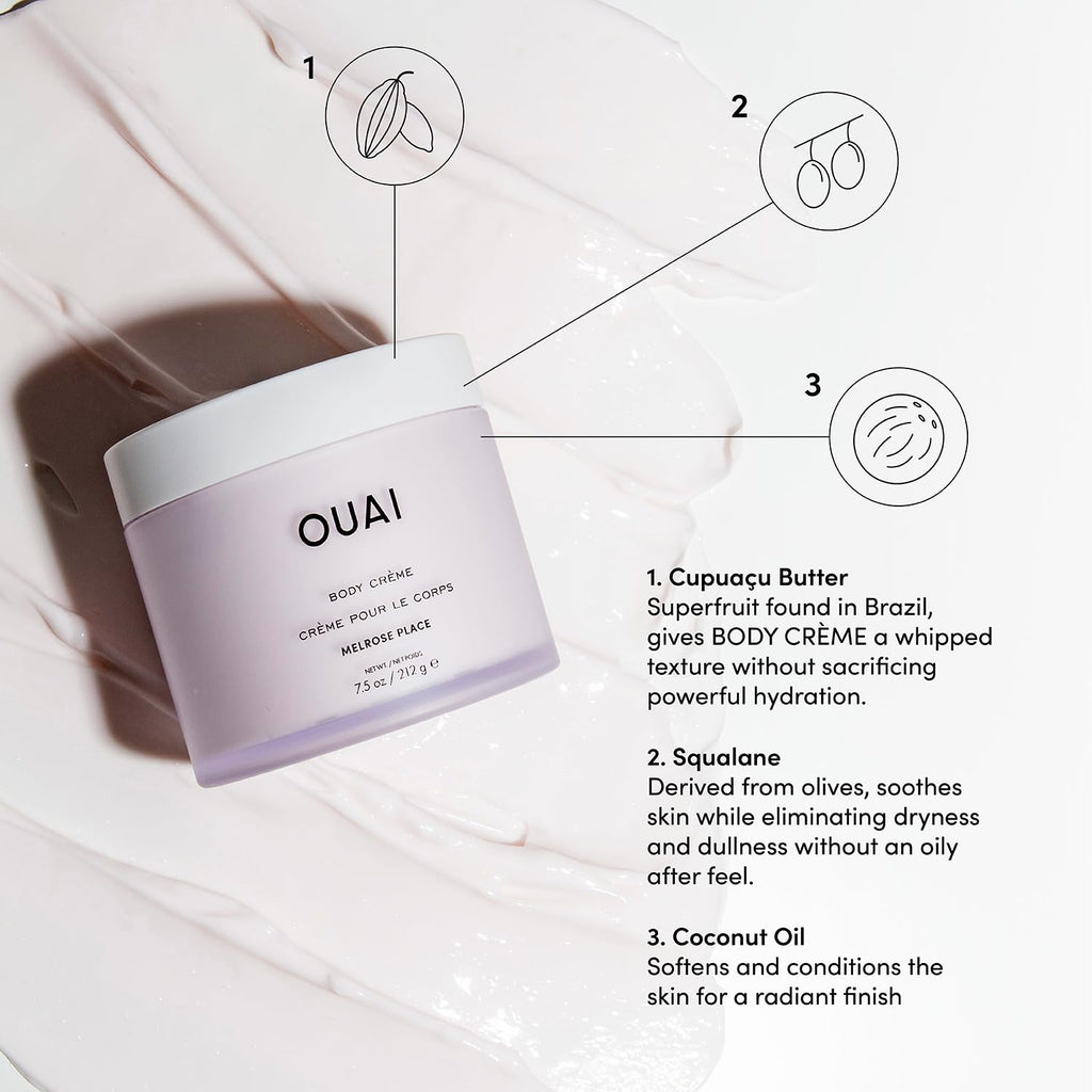 OUAI Body Cream, Melrose Place - Hydrating Whipped Body Cream with Cupuaçu Butter, Coconut Oil and Squalane - Softens Skin and Delivers Healthy-Looking Glow - Sulfate Free Skin Care (7.5 Oz) OUAI Au supplements