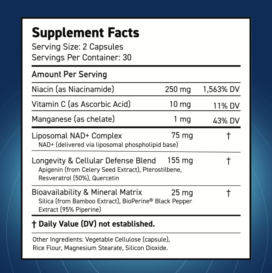 Blue Haven Rx NAD+ Supplement - NMN Alternative with Liposomal NAD+, Trans Resveratrol, Manganese, Apigenin Plus Pterostilbene for Women and Men, Anti Aging Support Blue Haven Rx Au supplements