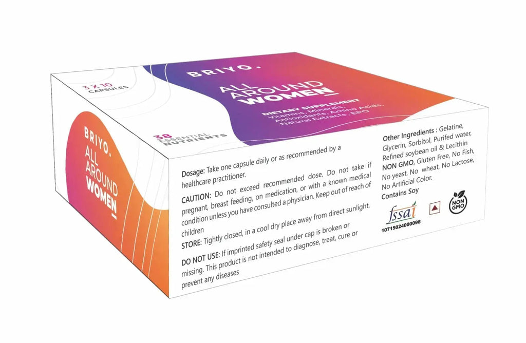 Briyosis All Around Women - 38 nutrients (Essential Vitamins, Minerals, Natural extracts, Amino acids, Primrose Oil) - 90 Capsules Briyosis Au supplements