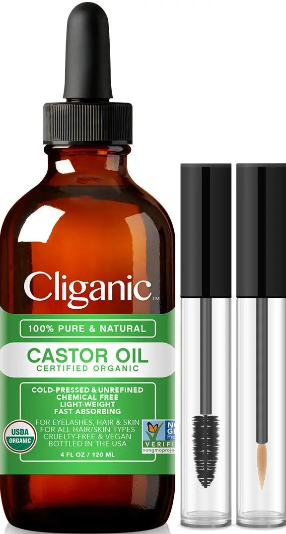 Cliganic Organic Castor Oil, 100% Pure (4oz with Eyelash Kit) - For Eyelashes, Eyebrows, Hair & Skin Cliganic Au supplements