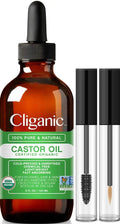Cliganic Organic Castor Oil, 100% Pure (4oz with Eyelash Kit) - For Eyelashes, Eyebrows, Hair & Skin Cliganic Au supplements