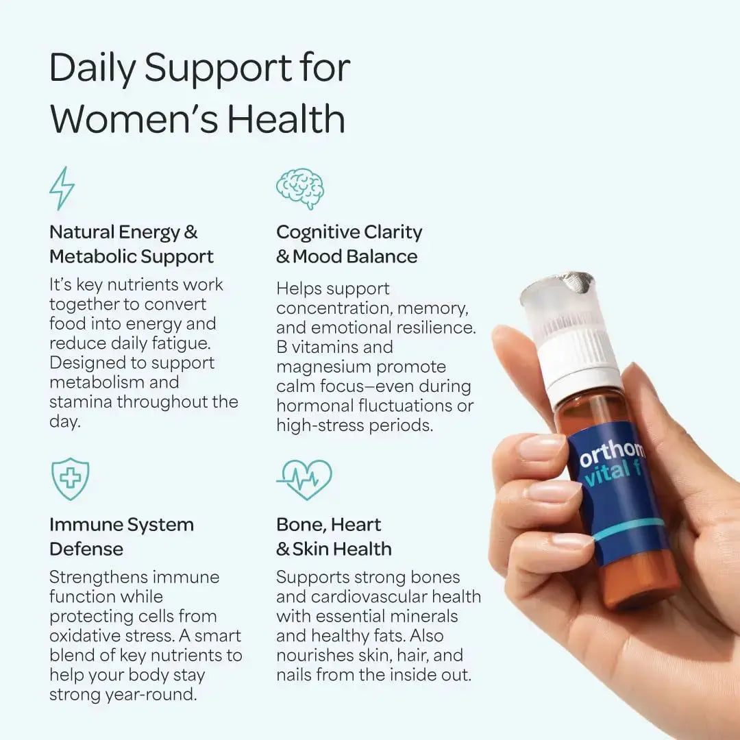 Orthomol Vital F Vial, Women's Multivitamin, 7-Day Supply, Vitamins A, B, C, D, E, K, Calcium, Iodine, Omega-3 Orthomol Au supplements